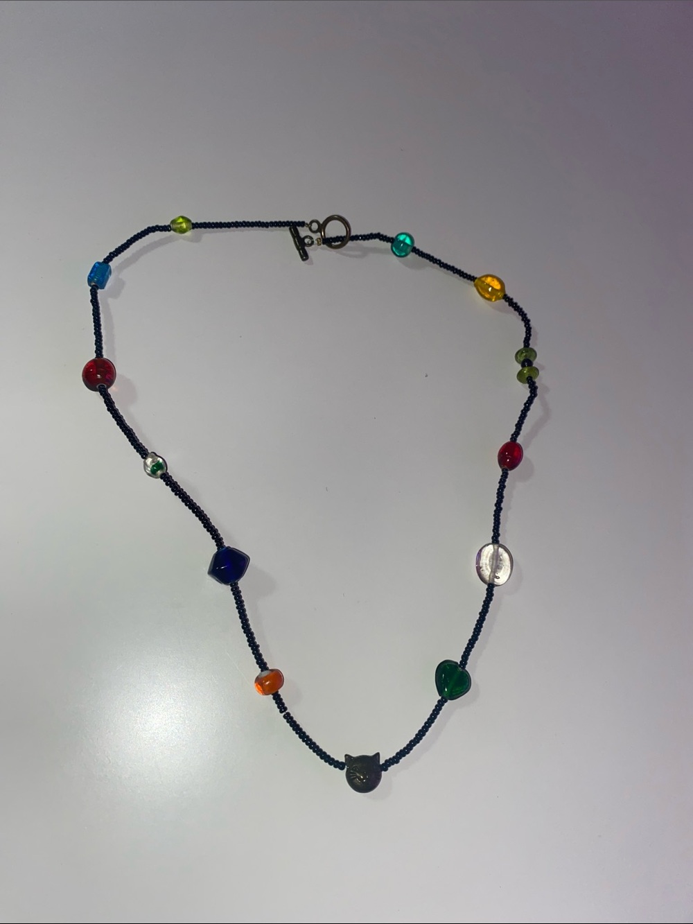 Cat Multicolor Bead Necklace - Black Cord